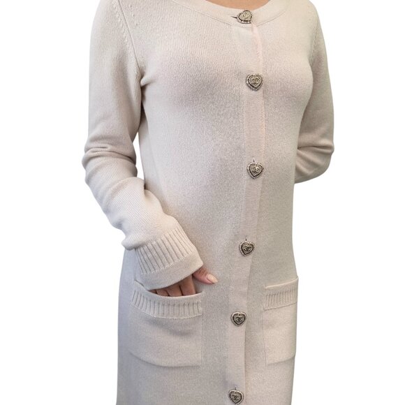 CHANEL Vintage 09C CC Logo Long Cardigan #34 Knit Heart Button Cream [105126] - Picture 2 of 11